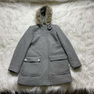 J. Crew Women's Vail Parka Hooded Fur Trim Dark Gray Coat